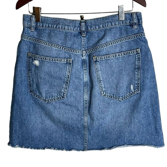 We The Free People Sz 30 Hallie Denim Mini Skirt Distressed Raw Hem 100% Cotton - Picture 7 of 10